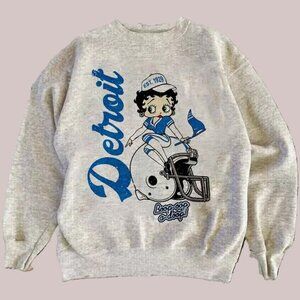 Reprint Betty Boop Detroit Lions ash Crewneck Sweatshirt Detroit Lions Unisex